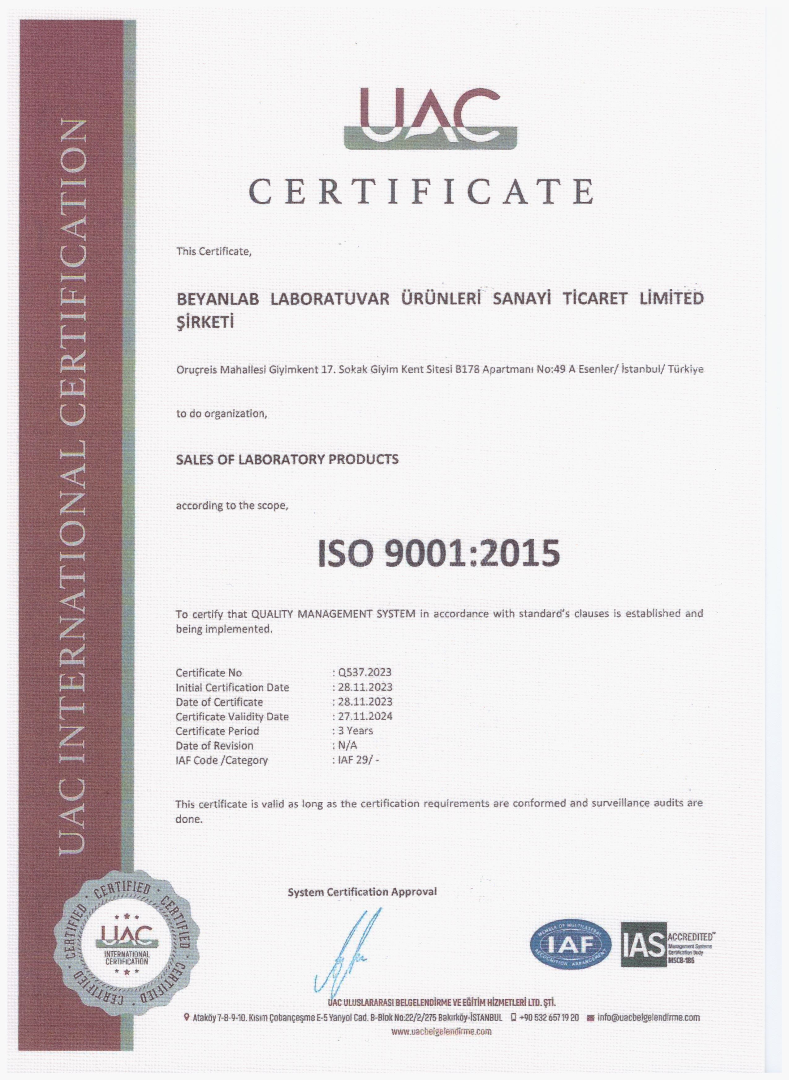 ISO 9001 2015 SERTİFİKA EN
